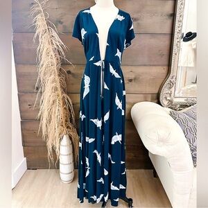 Reformation Boho Navy Bird kimono Duster